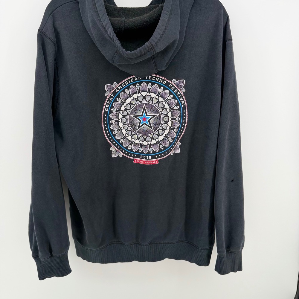 Great American Techno Festival 2015 Hoodie‎ XL Black Zip Up Denver Distressed